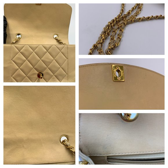 Authentic CHANEL Lambskin Small Diana Single Chain Single Flap Bag Beige - Picture 13 of 15
